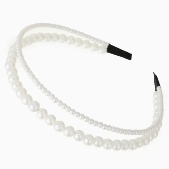 PEARL 2-ROW HEADBAND in White - Picture 2 of 2